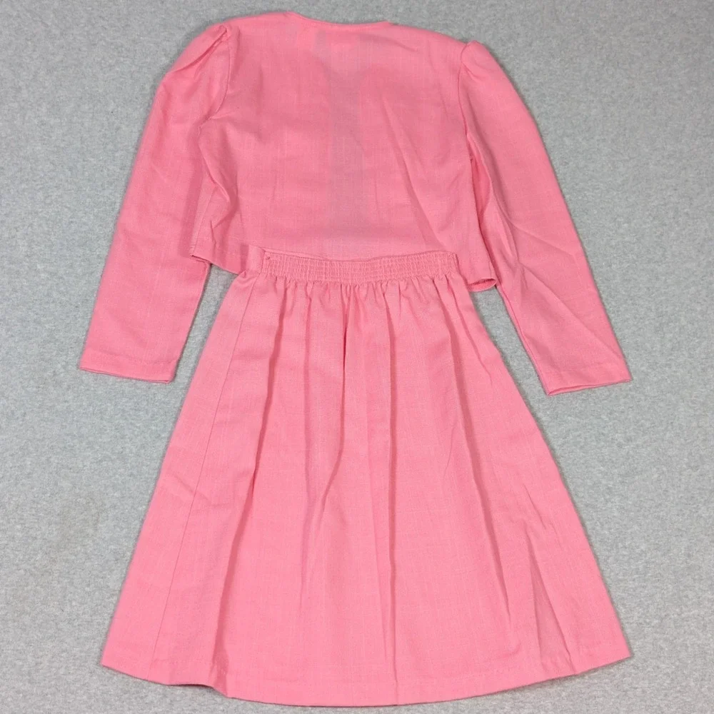 Vintage Girls Pleated Skirt Cardigan Jacket Set Size 10 Bright Pink New